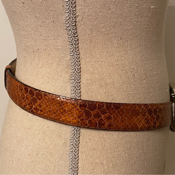 AVIGNON BELT BROWN LEATHER TEXTURED CROC LOOK SILVER O RING BUCKLE SIZE L USA - Picture 5 of 12